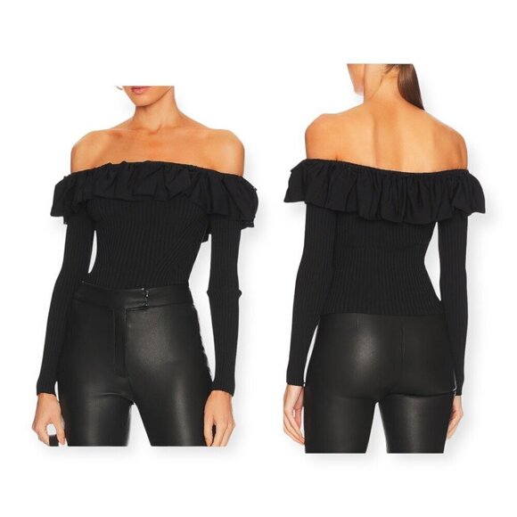Jonathan Simkhai Isabelle Off-the-shoulder Ruffled Ribbed-knit Top, XL, NWT - Picture 2 of 16